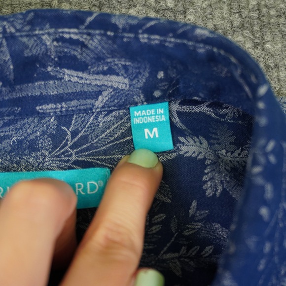 Tori Richard Hawaiian Shirt Mens Medium Blue Tropical Palm Short Sleeve Cotton - Picture 5 of 10